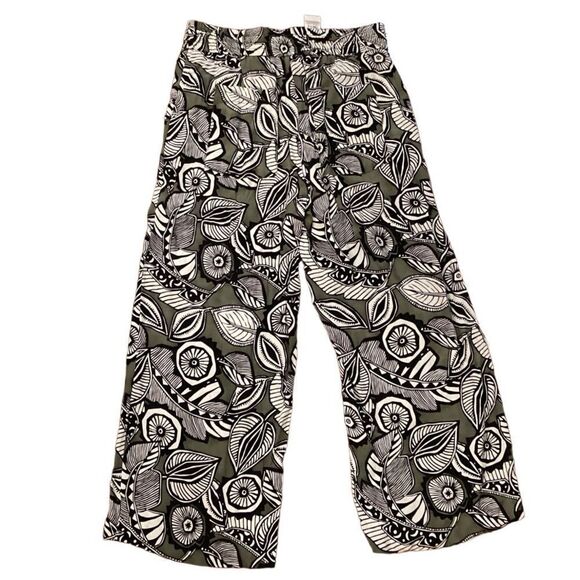 NWT Loft Leaf Tropical Palm Printed Olive Green Wide Leg Pants Sz 4 - Picture 1 of 6